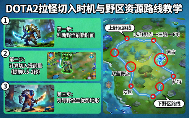 DOTA2拉怪切入时机拆解与野区资源路线教学画面